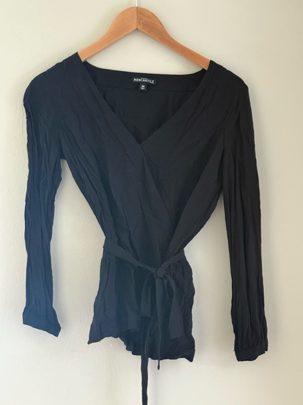 J. Crew Factory Black Wrap Blouse with Self-Tie